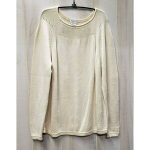 Willi Smith Collection Ivory 100% Merino Wool Knit Sweater Long Sleeve Womens XL
